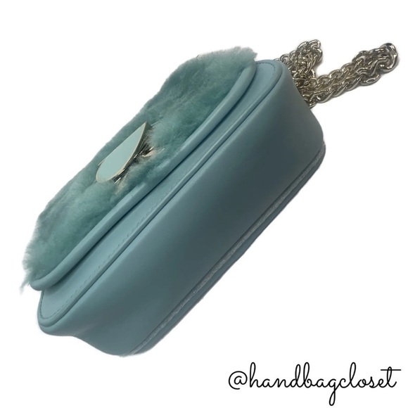 Kate Spade Nicola Faux Fur Crossbody Gold Chain Bag Purse Spearmint Green - Picture 12 of 16